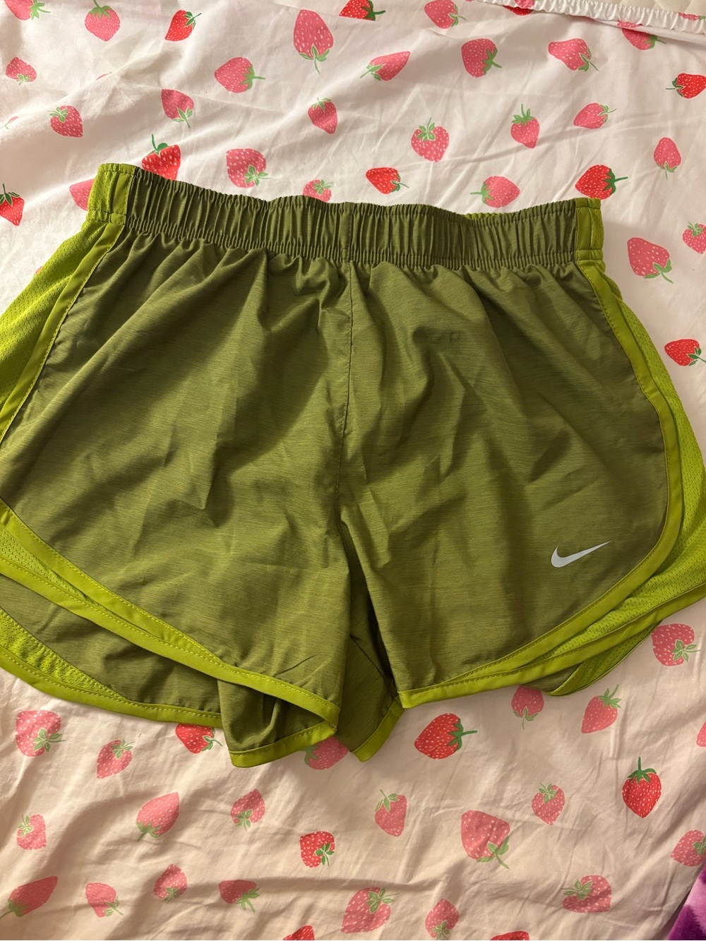 Nike Women's Olive & Lime Green Dri-FIT Running Shorts